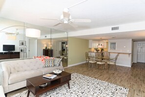 Smart TV, DVD player, books, offices