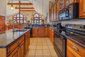 Fridge, microwave, oven, stovetop - Semi-Oceanfront Hatteras Home w/ Pool, Hot Tub, Elevator, Game Room, Tiki Bar (Hatteras)