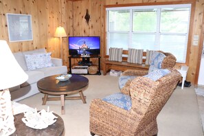 Smart TV, DVD player, books, video library