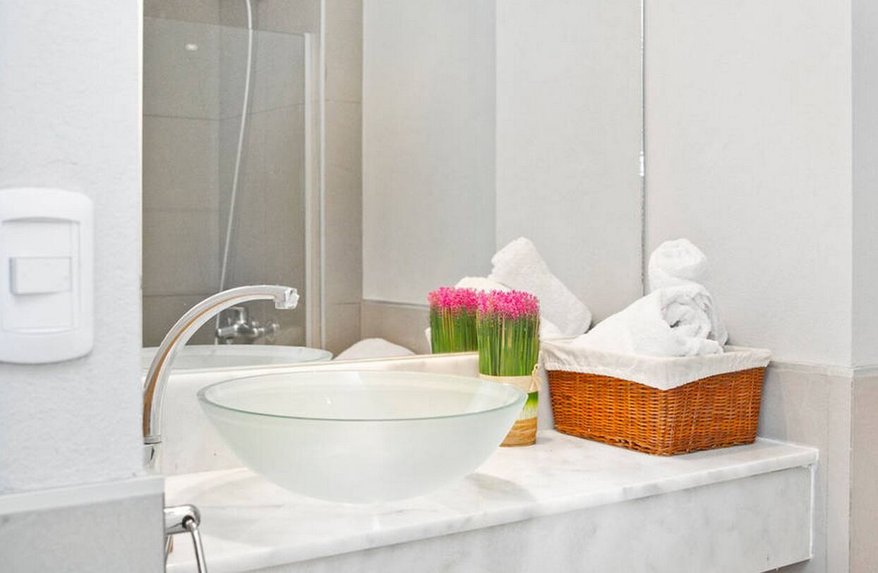 Bathtub, hair dryer, bidet, towels