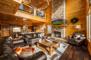 Smart TV, fireplace, video games, DVD player