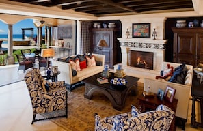 TV, fireplace, DVD player, music library