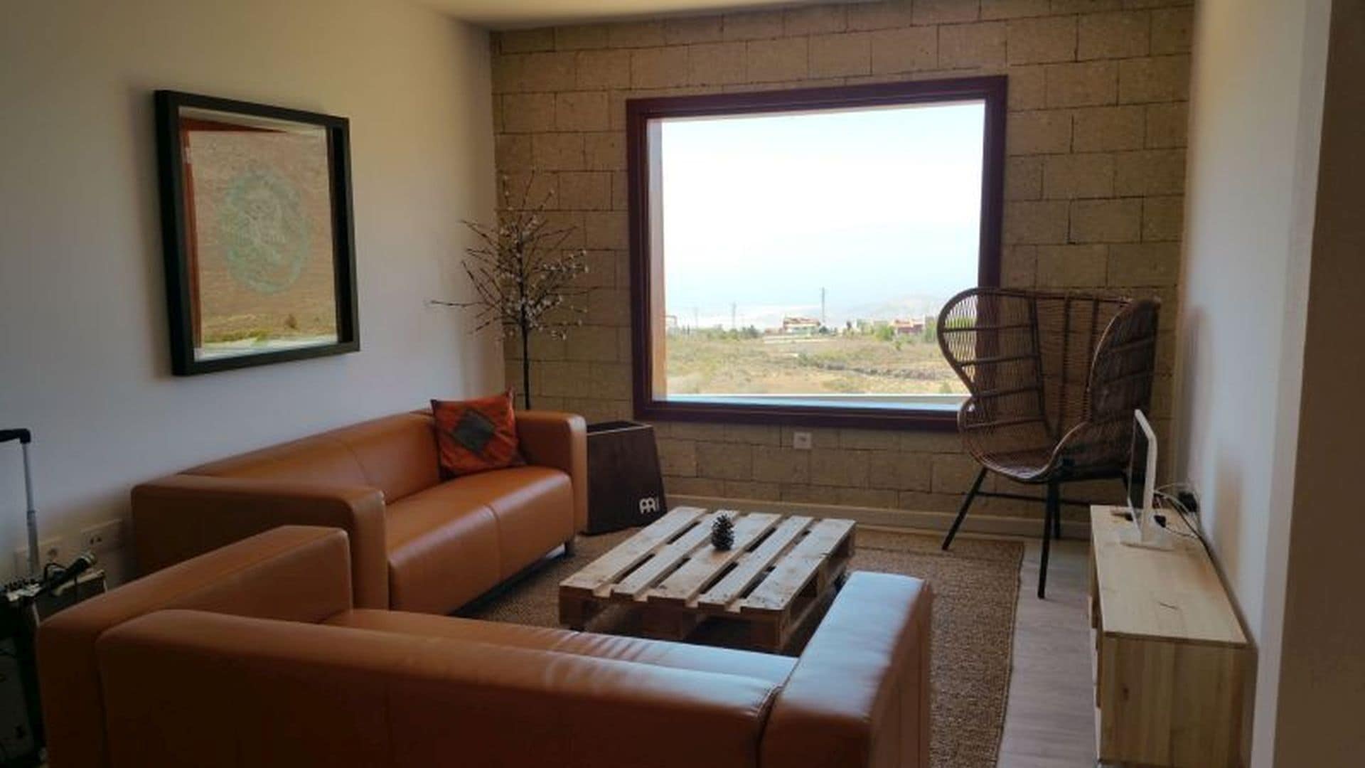 Een smart-tv, een open haard, een dvd-speler en boeken