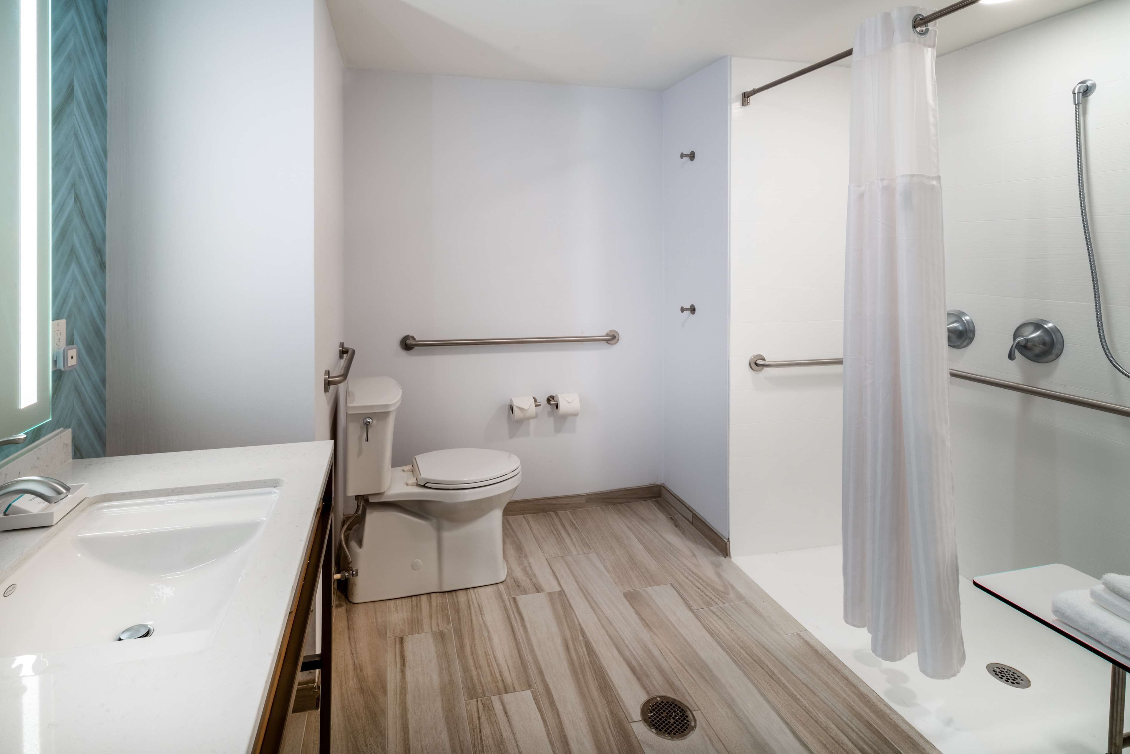 room, 2 queen beds, accessible (roll-in shower) | bathroom | towels