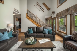 Flat-screen TV, fireplace - 4BR Home with Game Room, Pool Table & Fire Pit (Blowing Rock)
