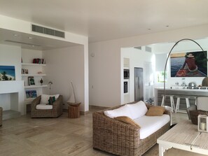 TV, DVD player, stereo