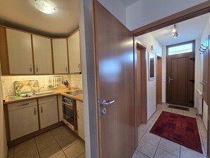 Fridge, microwave, oven, coffee/tea maker