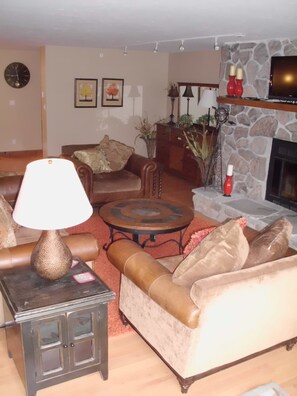 Smart TV, fireplace, video games, DVD player