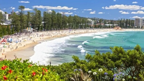 A beach with a sandy shore, waves, and a clear sky. - Beachside Paradise - Ocean Views, Central Position (Manly)