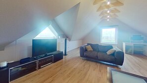 TV, foosball, stereo