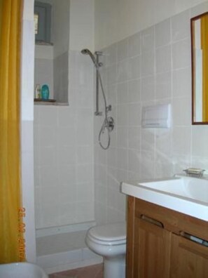 Bathtub, hair dryer, towels, soap