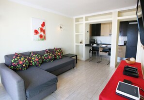 Televisie, een dvd-speler, boeken en een stereo