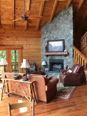 TV, fireplace, DVD player, books