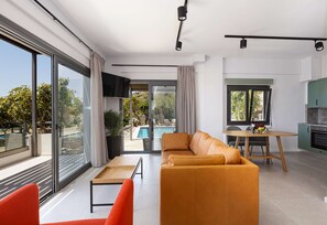 TV connectée, cheminée, lecteur de DVD, table de tennis de table