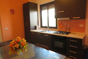 Horno, placa de cocina, cafetera o tetera y utensilios de cocina