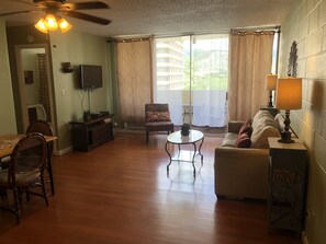 Flat-screen TV, DVD player