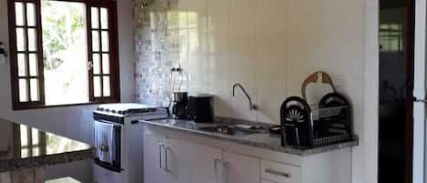 Fridge, stovetop, coffee/tea maker, toaster