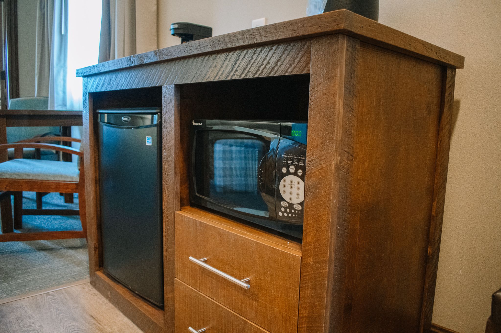 standard king & queen with patio | desk, laptop workspace, blackout curtains, iron/ironing board