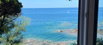 海に直接アクセスできるテラス、庭園、芝生のあるシーサイドヴィラ