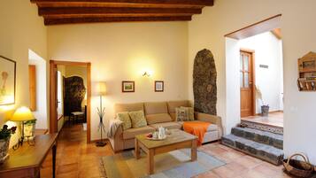 Een smart-tv, een open haard, boeken en een muziekbibliotheek