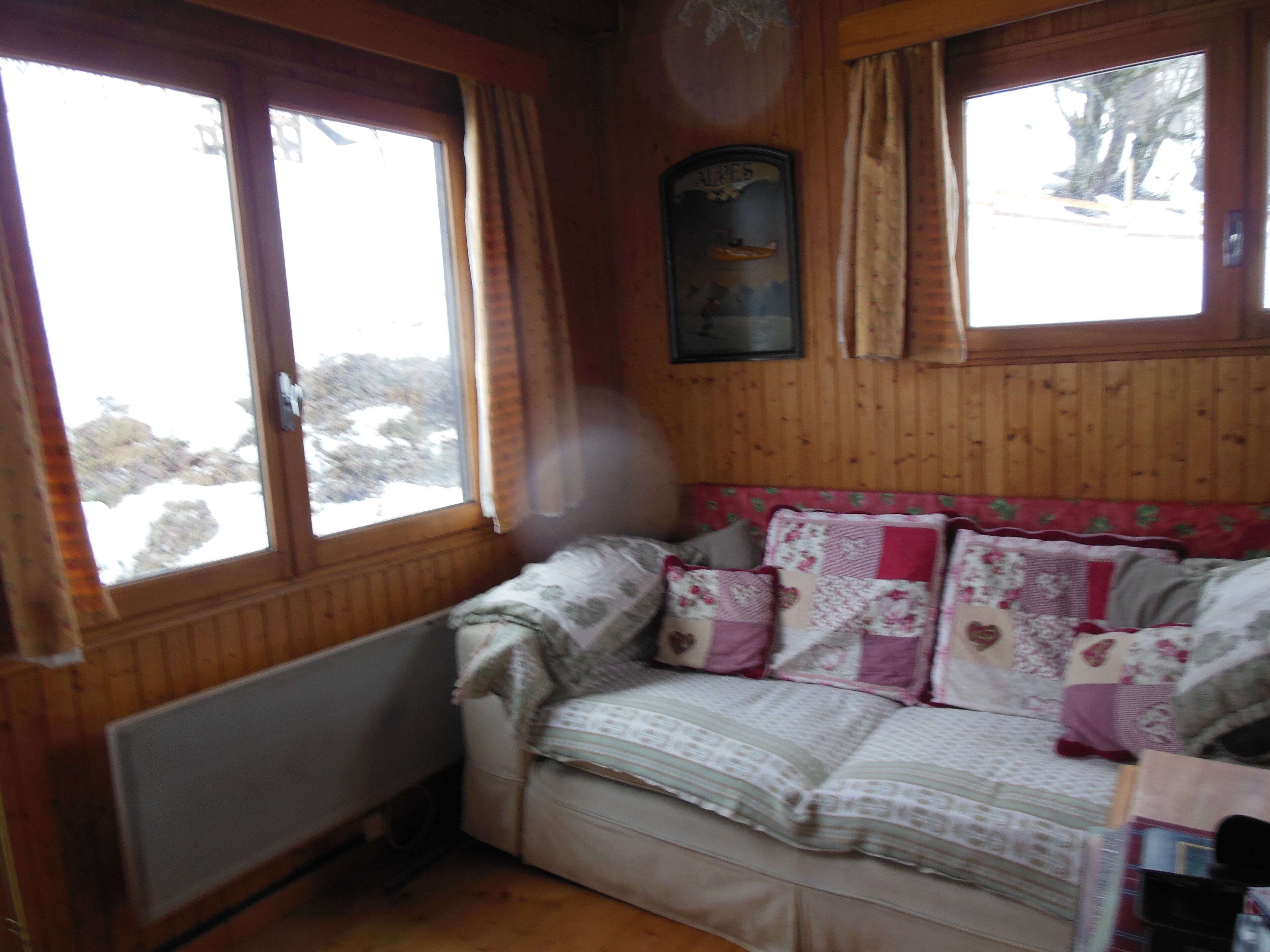 TV connectée, cheminée, lecteur de DVD, livres