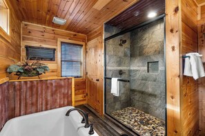 Shower, towels - Pigeon Forge Cabin Close to Parkway, Resort Pool, Private Hot Tub & Home Theater (Pigeon Forge)