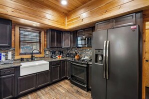 Microwave, dishwasher, spices, dining tables