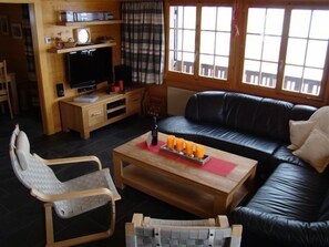TV, fireplace, DVD player, books - Comfortable wooden chalet in a location with pristine view in the mountains (Grächen)