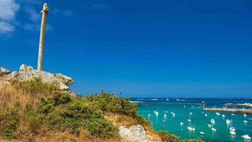 Vlak bij het strand, ligstoelen, strandlakens