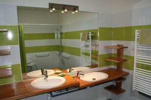 Shower, hair dryer - La Grange, on one level, 4 stars for 8 people at Gîtes Les Grandes Chaum (Chambon)