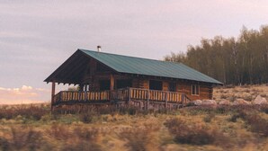 A rustic cabin with a green roof, wooden deck, and a porch. - Disconnect From Technology And Reconnect With Nature - Sleeps 6 (Lake City)