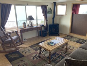 Smart TV, fireplace, DVD player, books