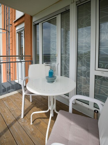 South facing balcony with distant views