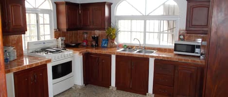 Fridge, oven, stovetop, cookware/dishes/utensils