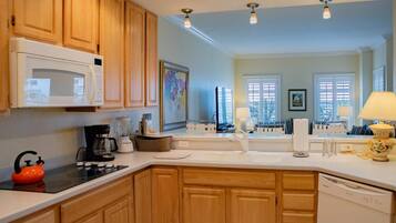 Fridge, microwave, oven, dishwasher