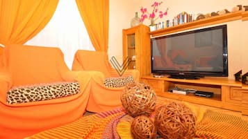 Televisie, een open haard en een tafeltennistafel