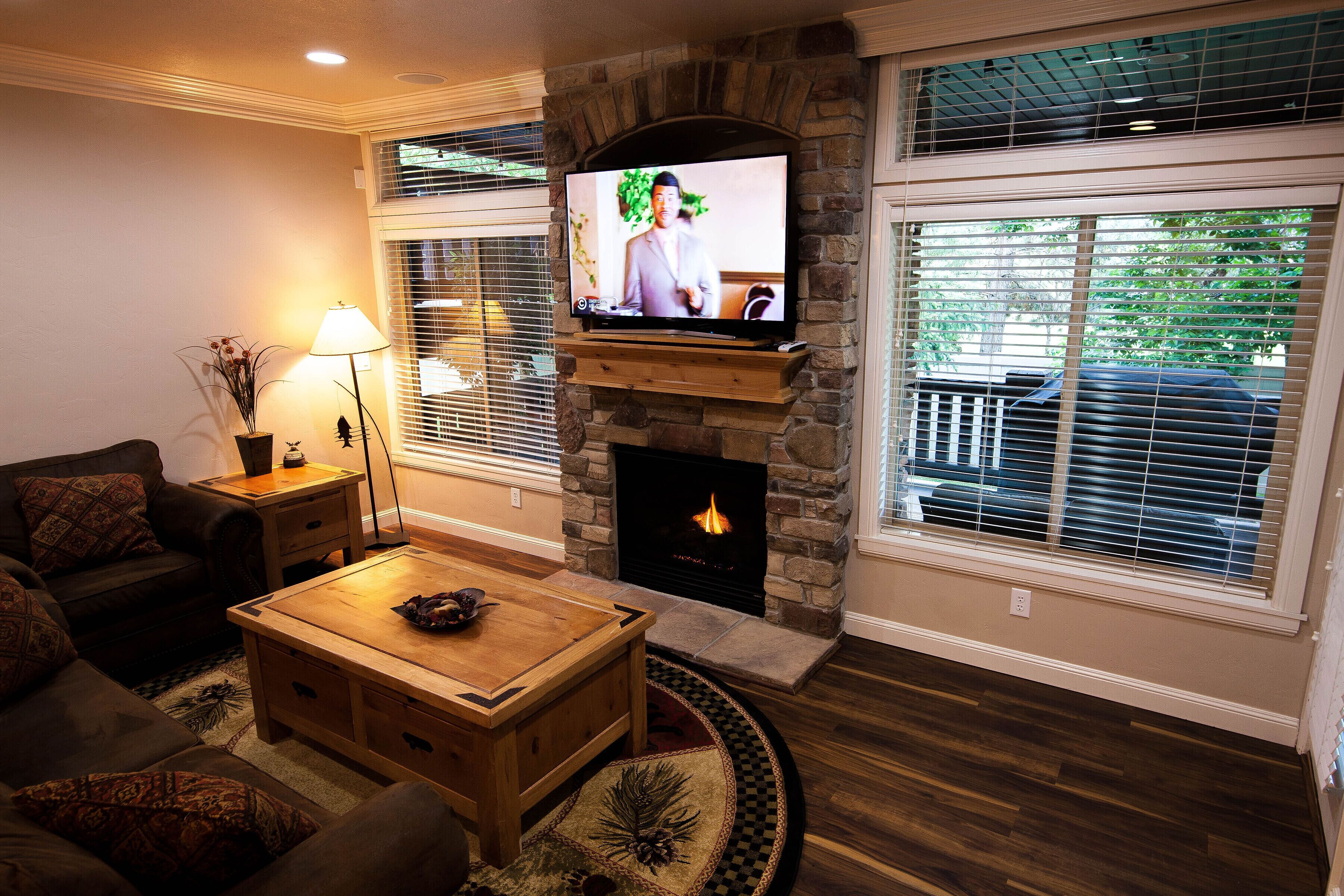 TV, fireplace, DVD player, table football