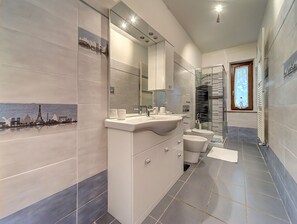 Dusche, Haartrockner, Bidet, Handtücher