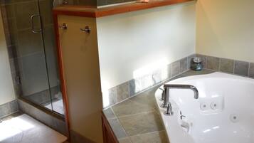 Ducha, bañera de hidromasaje, secador de pelo, toallas