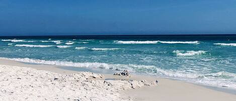 Beach nearby, sun loungers