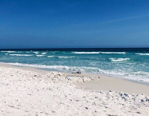 A beach with white sand and waves. - Steps to Beach - Private LakeFront House-Private Pool-Laguna / Panama City Beach (Panama City Beach)