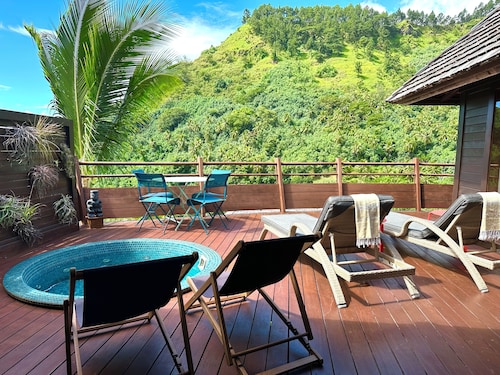 Wooden architect villa with jacuzzi