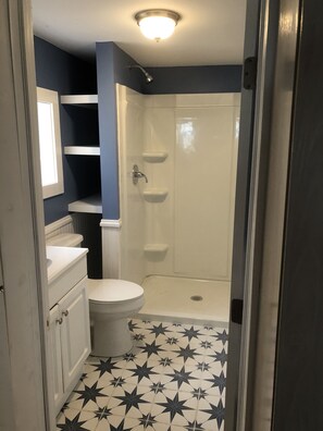 Combined shower/tub, hair dryer, towels, toilet paper - Cozy cabin with panoramic lake views, quiet area, perfect for the family! (Champlain)