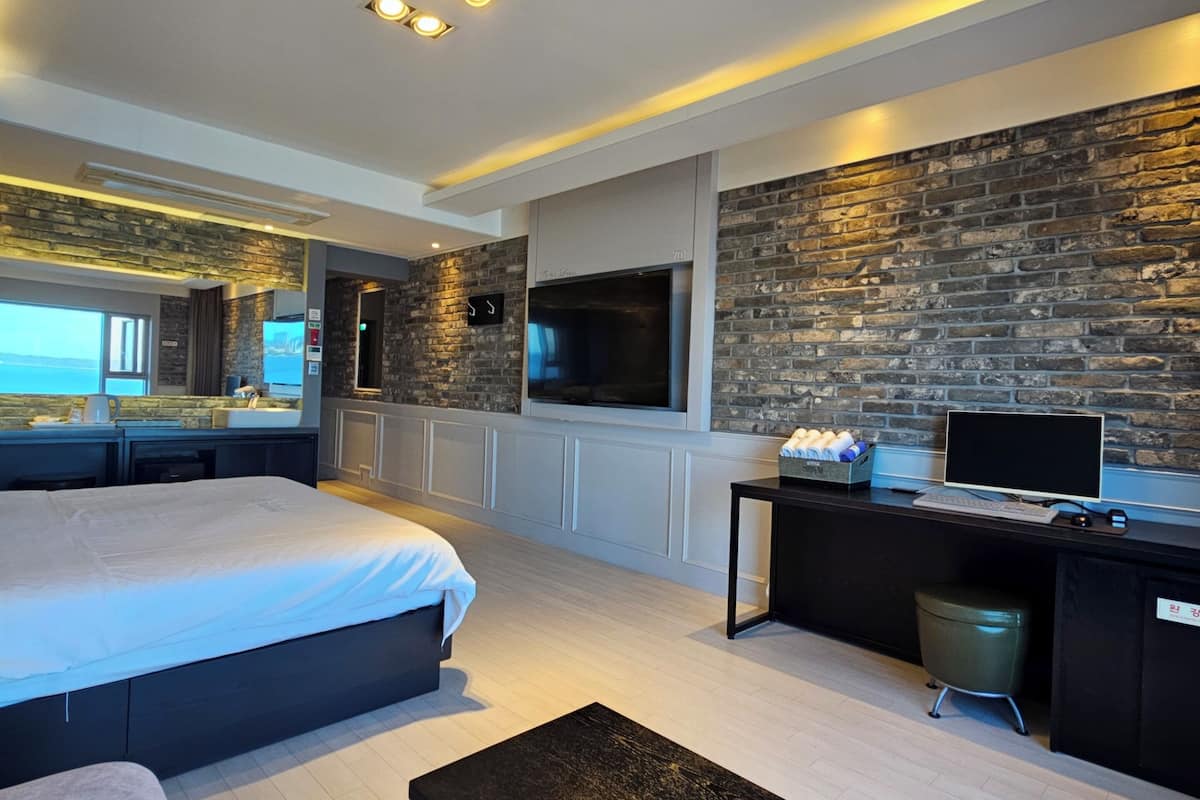 deluxe double room, non smoking, ocean view | premium bedding, down duvets, individually decorated, desk