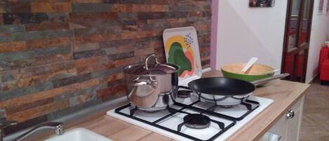 Fridge, oven, stovetop, electric kettle