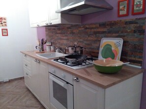 Fridge, oven, stovetop, electric kettle