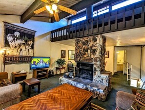 TV, fireplace, DVD player, stereo