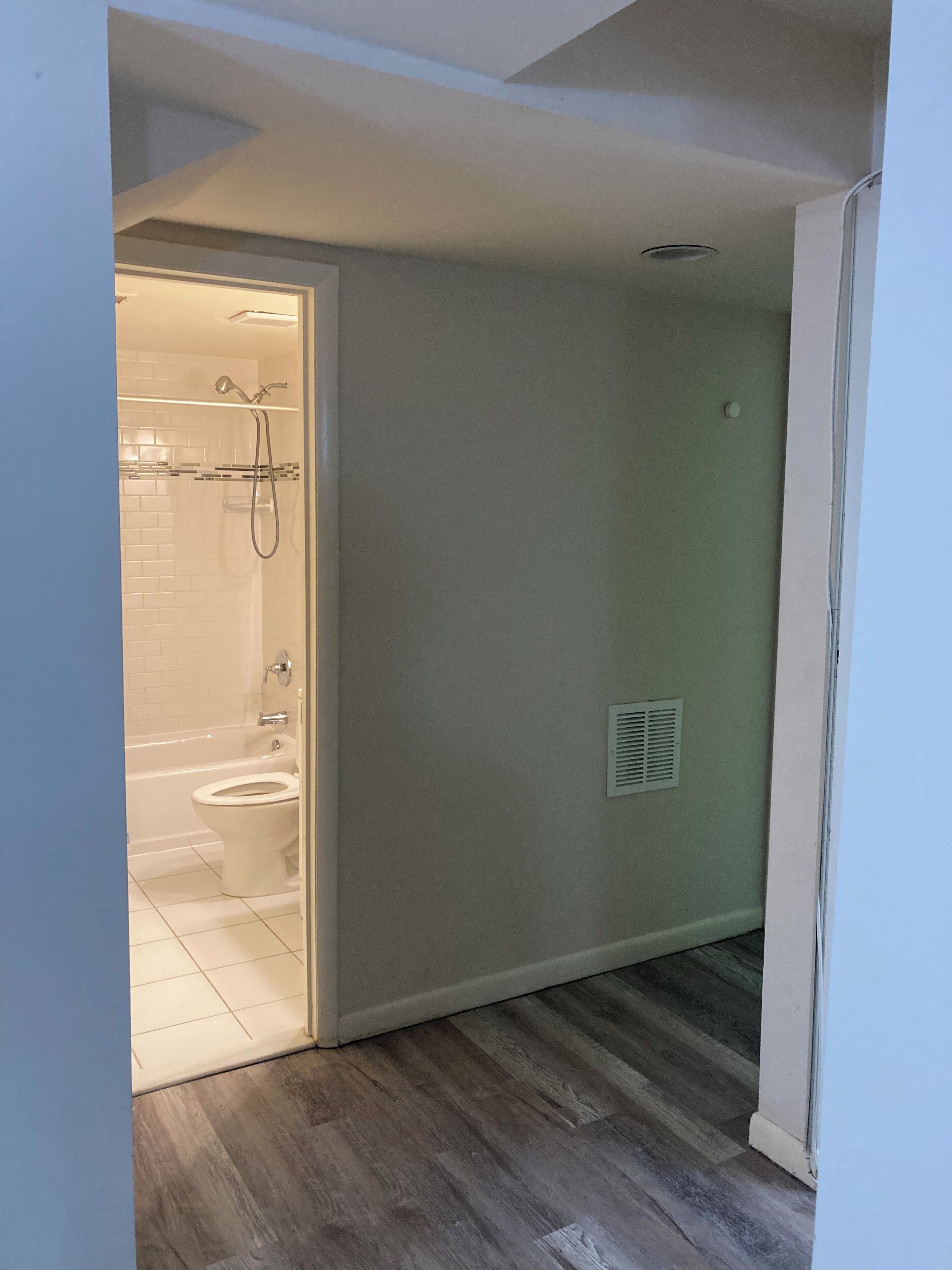 Bathtub, hair dryer, towels, soap