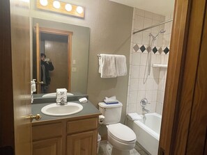 Combined shower/bathtub, hair dryer, towels, soap - Studio Unit, Beautiful Luxury Ski In, Ski Out Resort (Breckenridge)