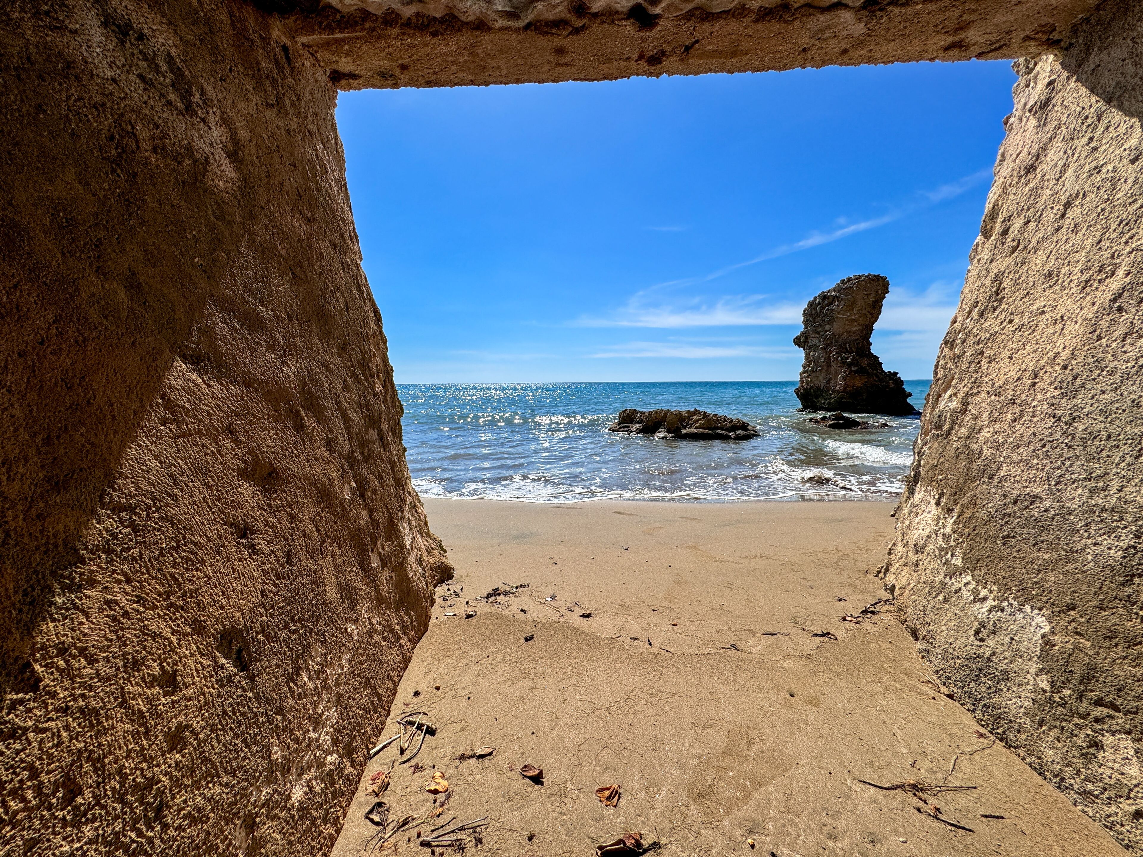 On the beach, sun loungers, beach towels